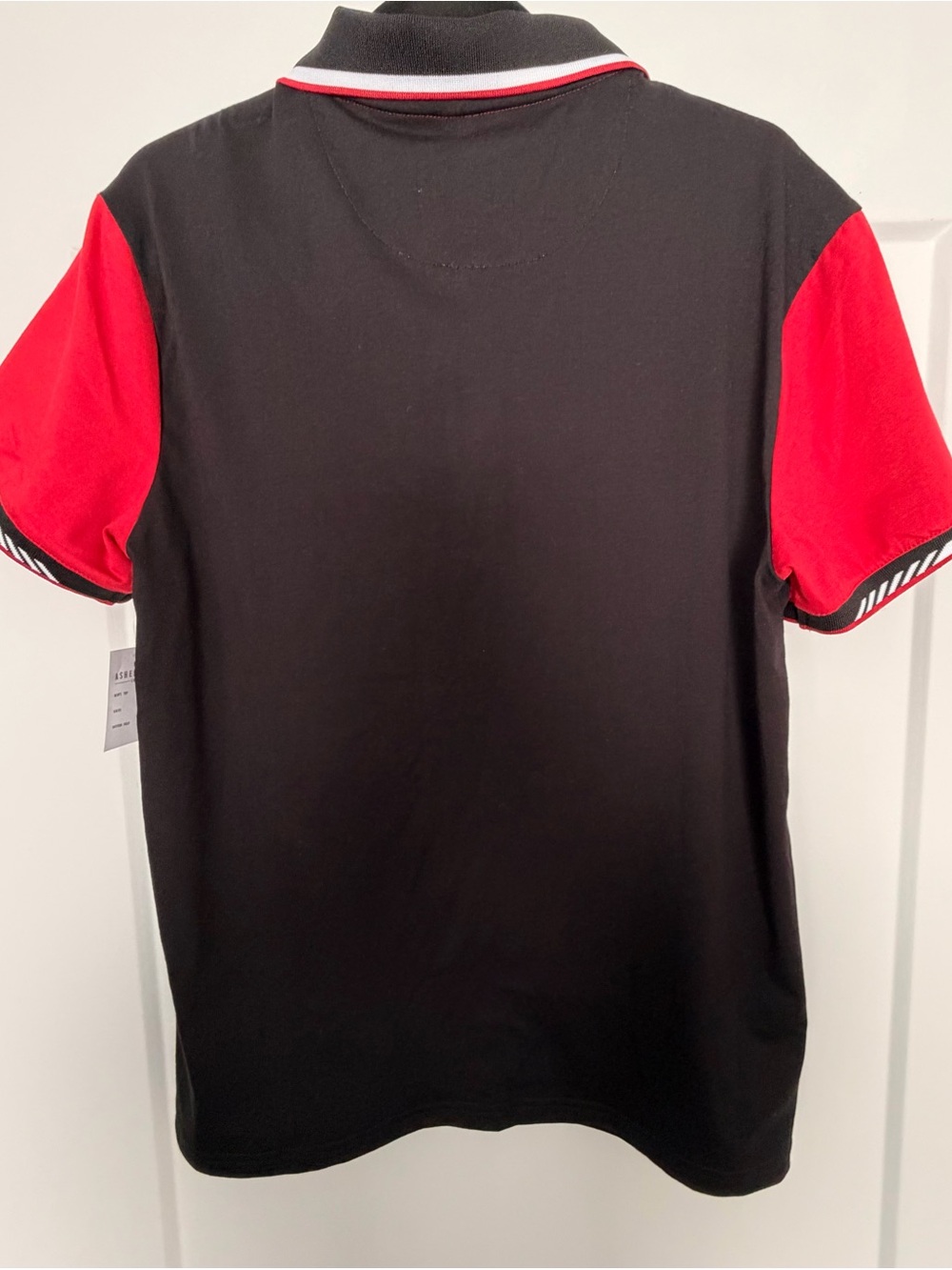Men’s Raspberry and Black Colorblock Polo - Picture 3 of 3
